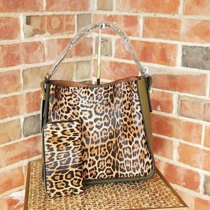 Olive Green and Leopard Handbag + Wallet